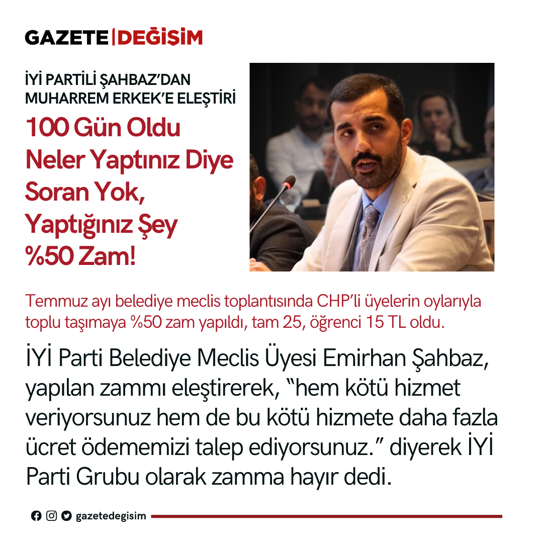 İYİ Partili Şahbaz’dan Belediye Yönetimine Tepki, Yaptığınız Tek Şey Yüzde Elli Zam