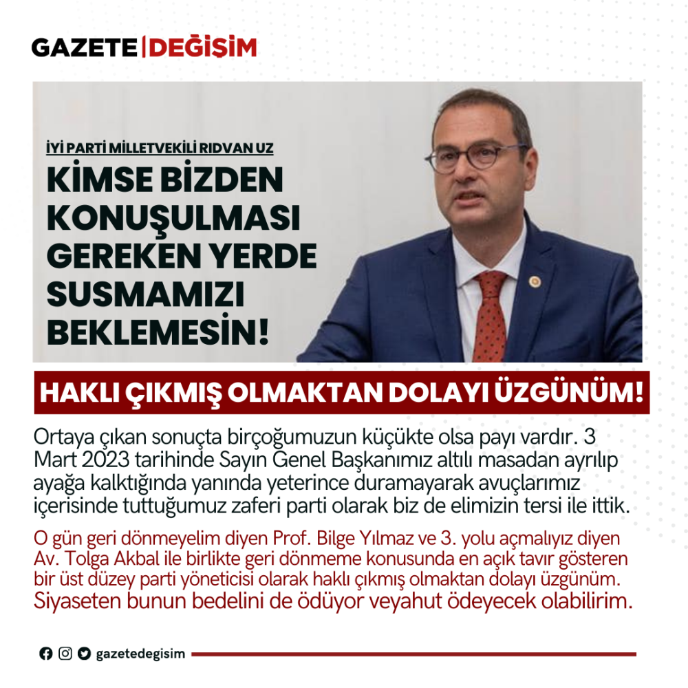 Rıdvan Uz, Haklı Çıkmış Olmaktan Dolayı Üzgünüm!